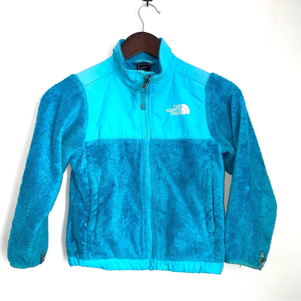 THE NORTH FACE Girls XS Osito Denali Aqua Blue Fuzzy Long Sleeve Zip Jacket QQ8
